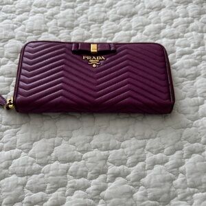 Prada Quilted Zip Wallet in Deep Plum with Gold Hardware